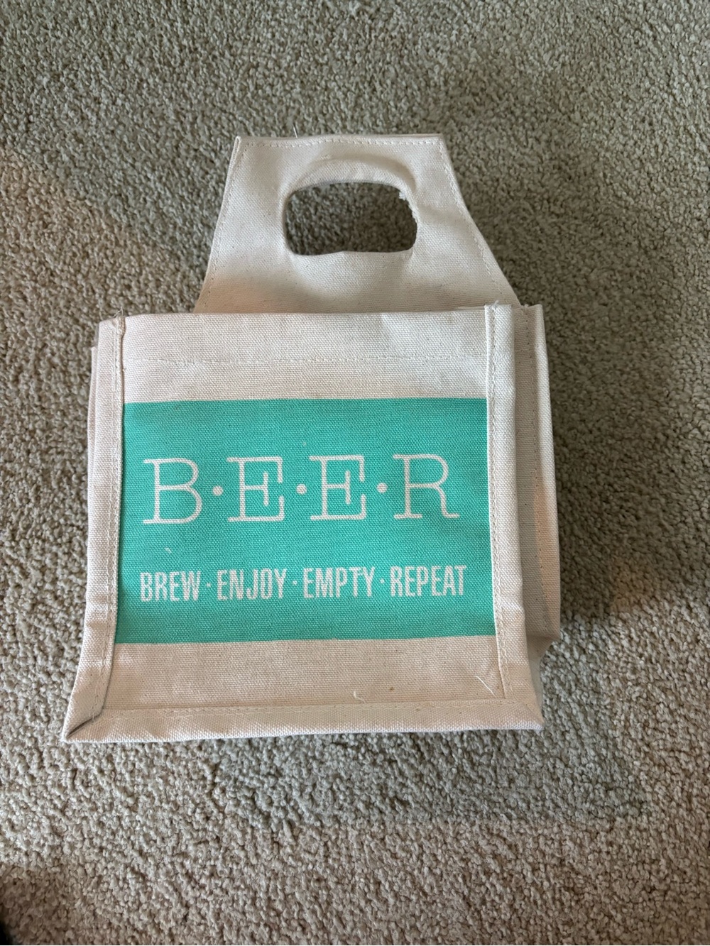 Canvas Beer Tote Bag in Teal and Natural